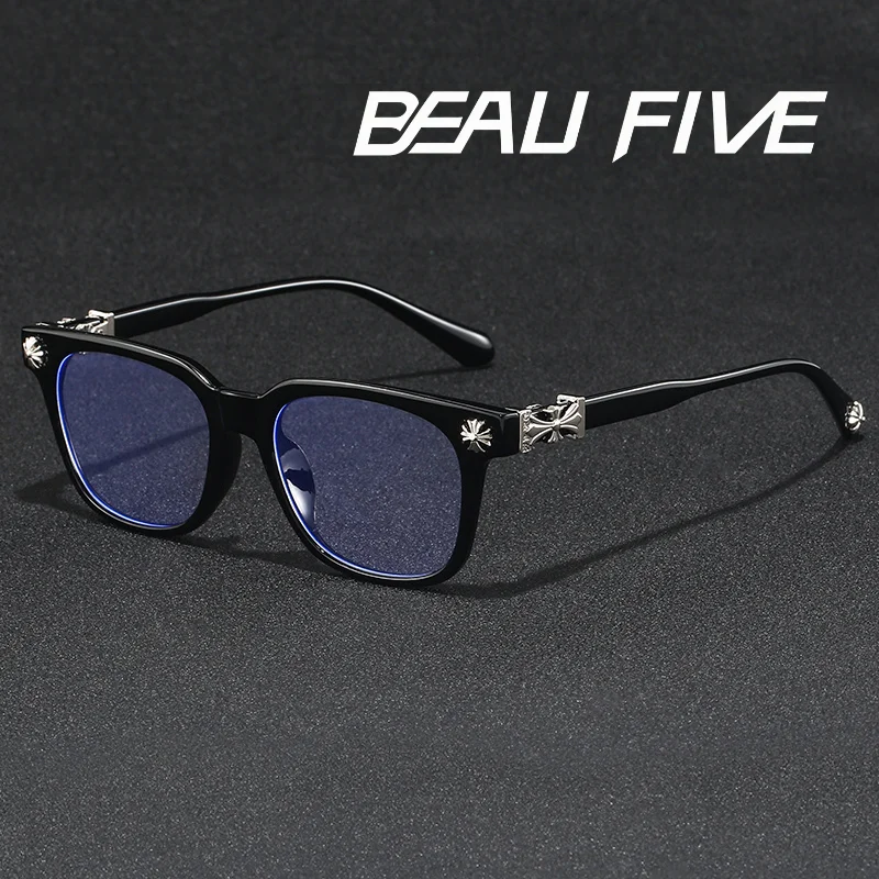 BEAU FIVE High-Quality Retro Anti-Blue Light Trendy and Versatile Square Frame Computer Protective Glasses Plain Lens F114