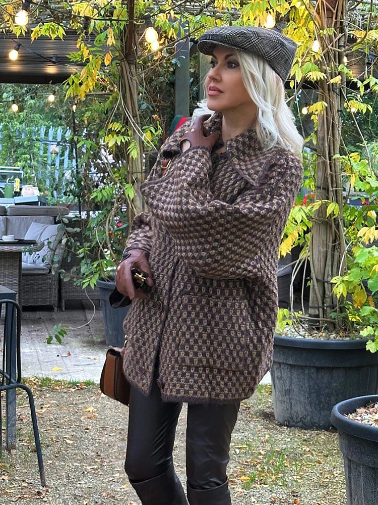 

HH Осенние женские шикарные однобортные кардиганы с длинными рукавами и лацканами с карманами, повседневные кардиганы, женские вязаные пальто в уличном стиле Mujer