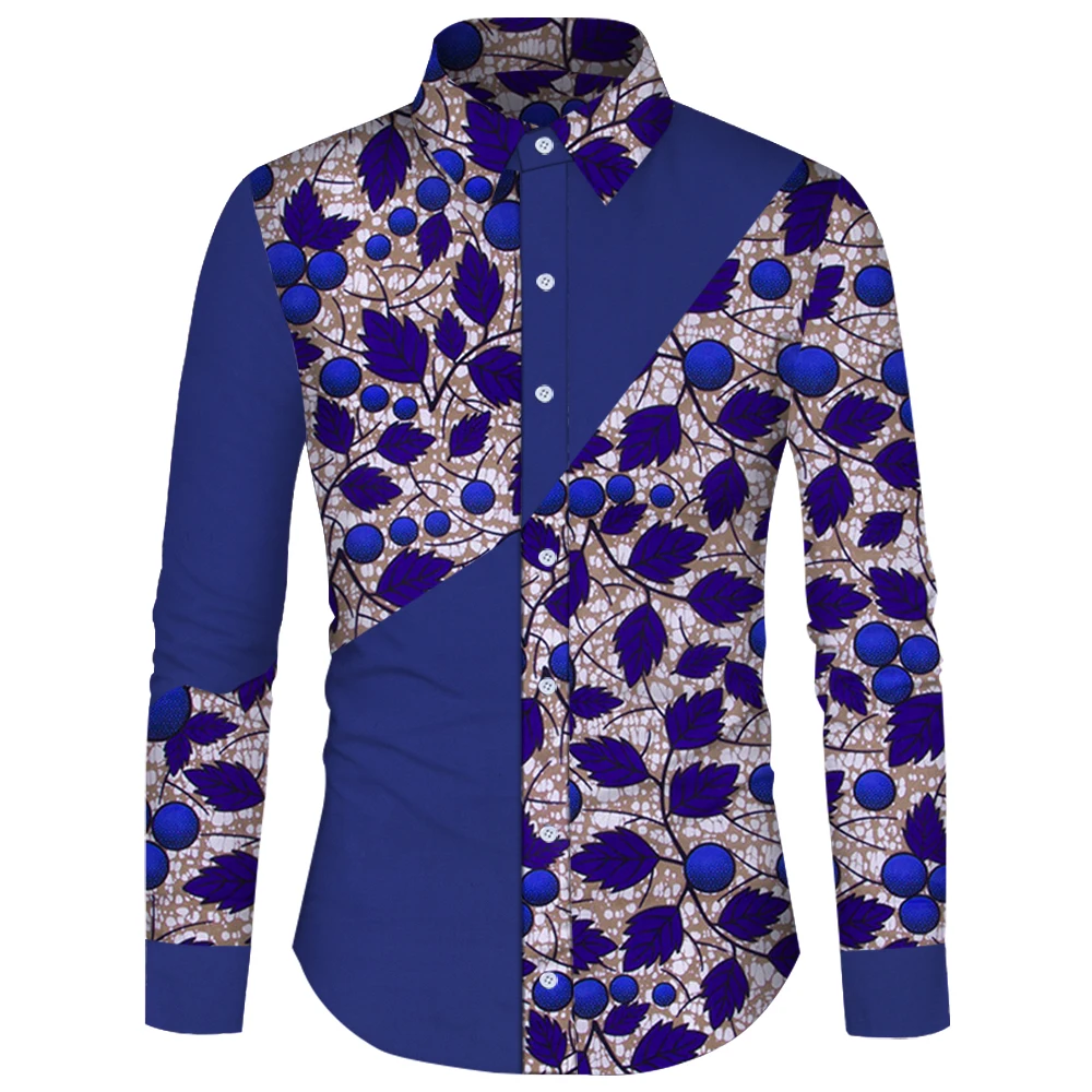 Ankara African Slim Fit Shirt Men Bazin Riche Splicing Shirts Blazer Dashiki African Print Formal Dress Shirt WYN188