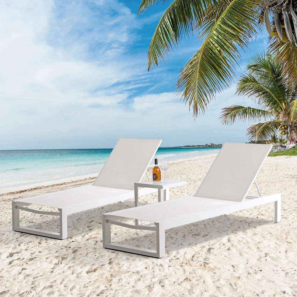 modern sun pool lounger chairs with side table sunbed garden metal chaise lounge resort hotel commercial outdoor furniture