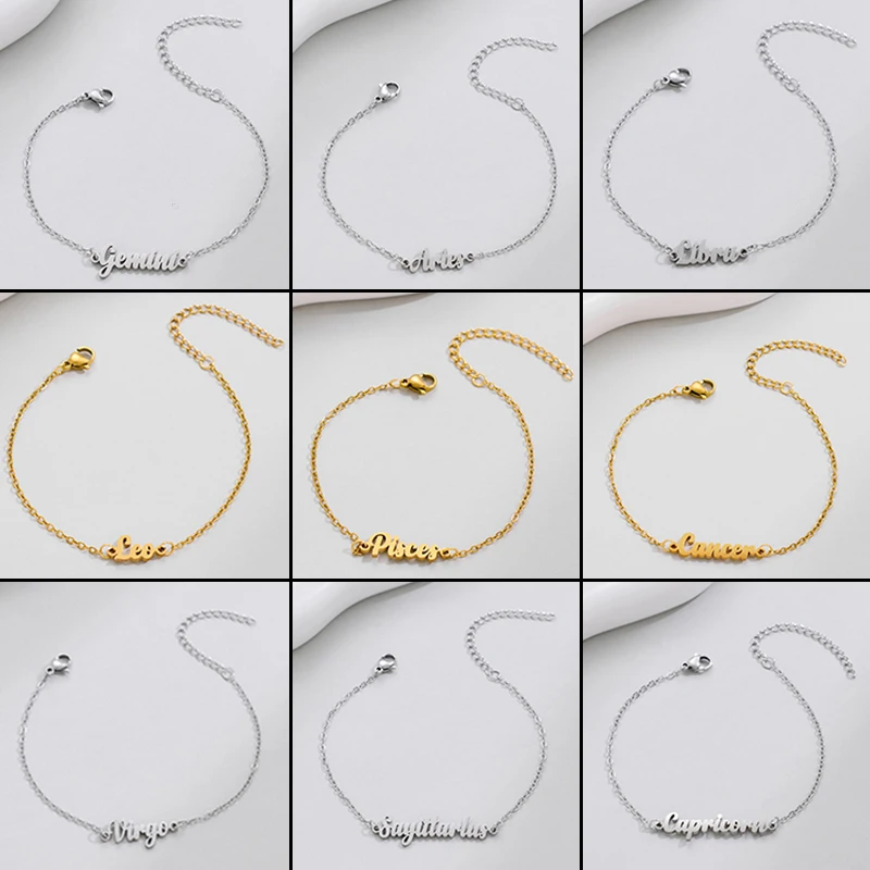 Pulsera de Acero Inoxidable con 12 Constelaciones, Brazalete con Signo del Zodiaco, Joyería para Chicas, Aries, Tauro, Accesorios