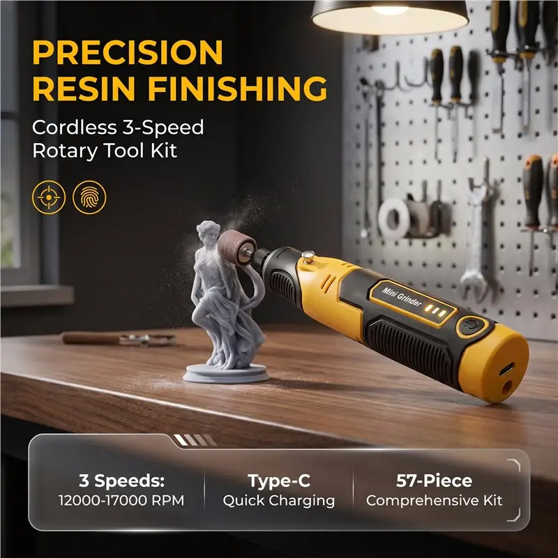 AA94-Cordless Electric Rotary Sander 3D Printed Resin Curing Engraving Pen Mini Grinder Kit For Drilling, Sanding Polishing