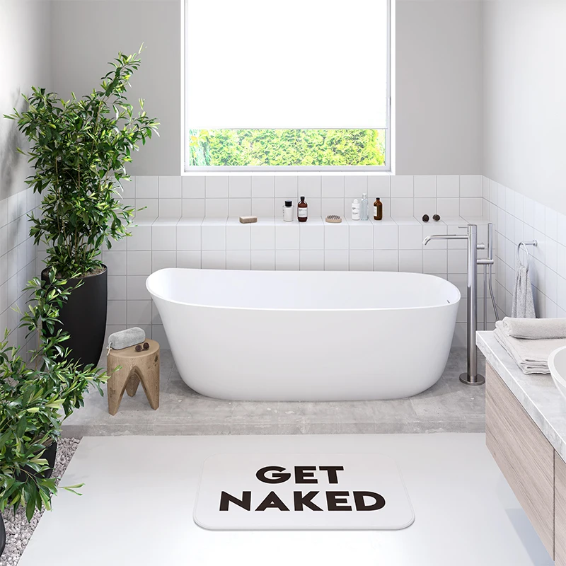 Gaslight Gatekeep Girlboss Get Naked in Black Funny Bath Mat Non Slip Absorbent Bathroom Rug Shower Carpet 60 x 40 cm