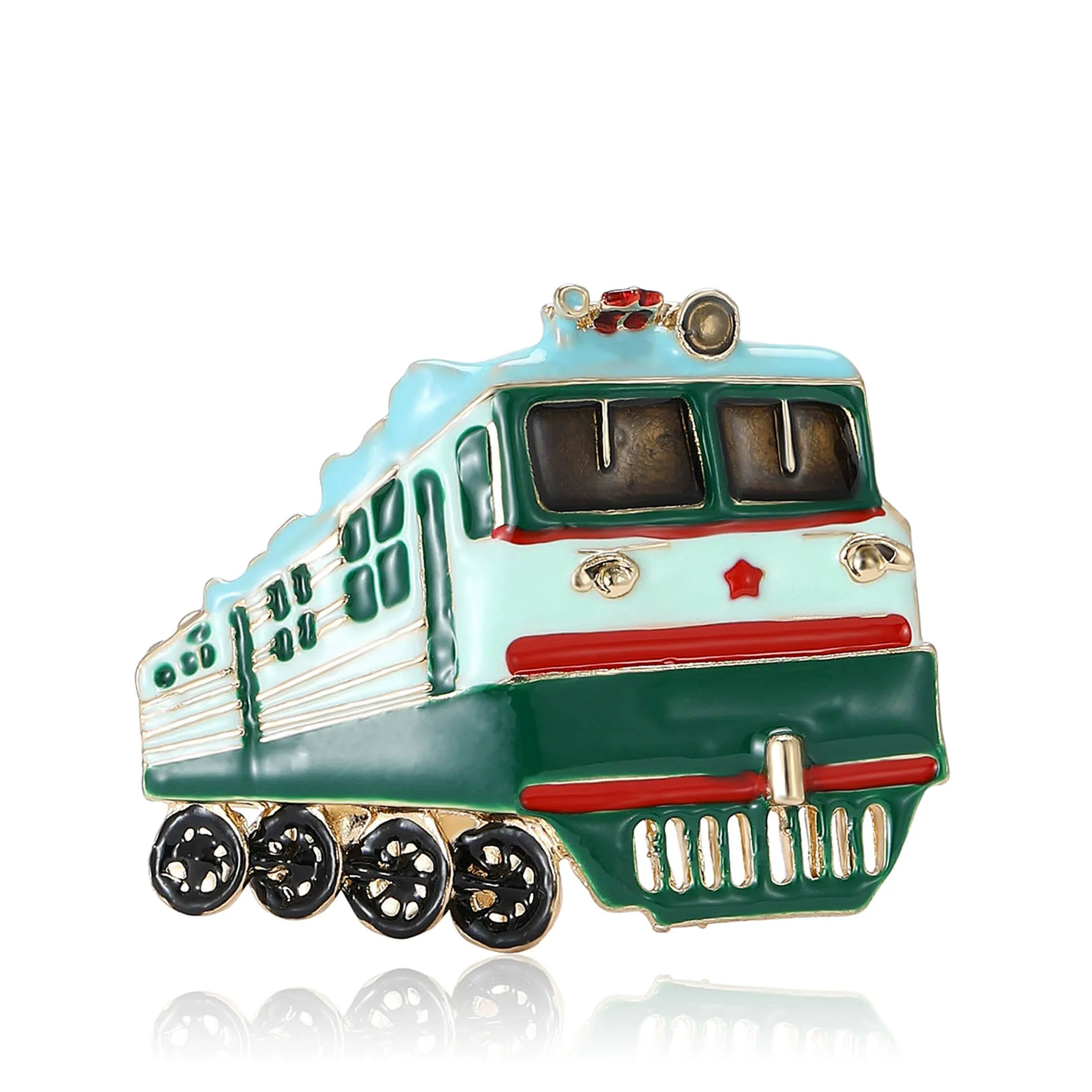 Beaut&Berry Exquisite Enamel Green Train Brooches for Women Traffic Pins Friends Party Gifts Banquet Jewellery Accessories
