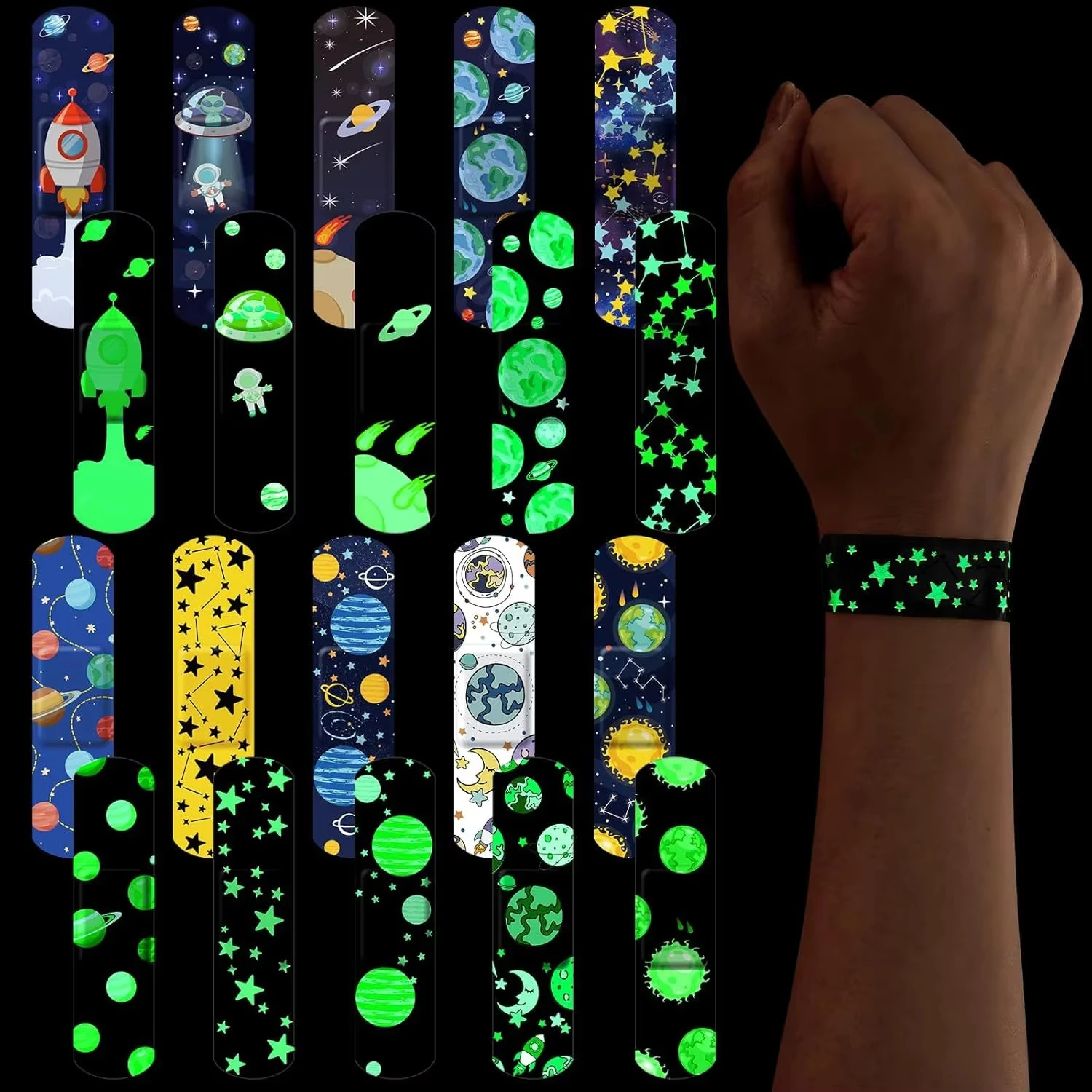 50Pcs Waterproof Glow-in-the-Dark Adhesive Bandages Noctilucent Skin-Friendly Wound Plasters for Kids Outdoor Night Use