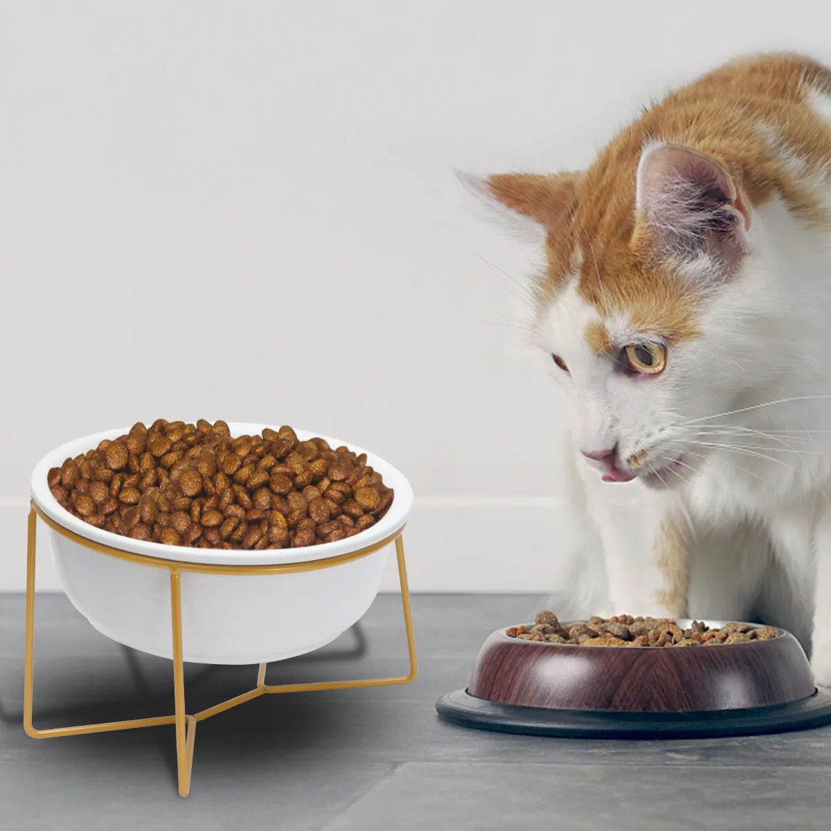 1Pcs High Feet Pet Cervical Spine Feeding Bowl White 17.8cm 800Ml Ceramic Food Dish for Cat Dog Kitten Pet Feeder