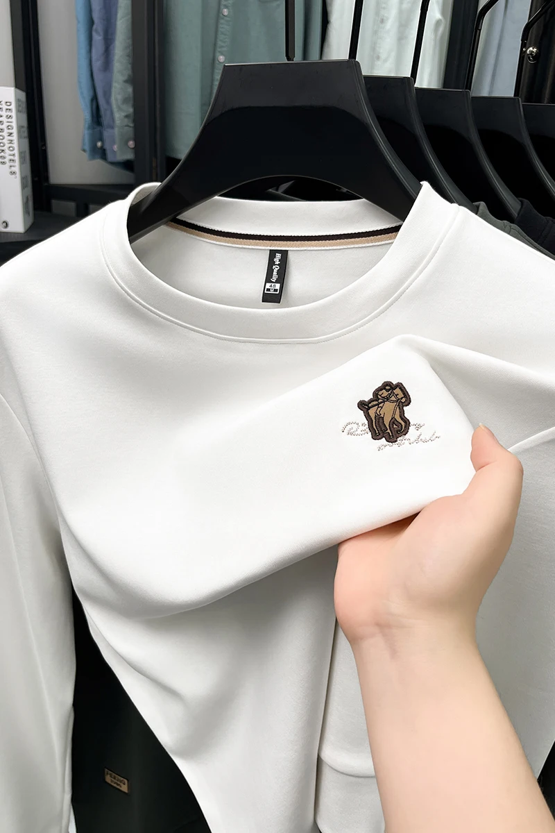 

Luxury long sleeved men's round neck sportswear autumn new fashion exquisite pony embroidery silk cotton pullover casual T-shirt