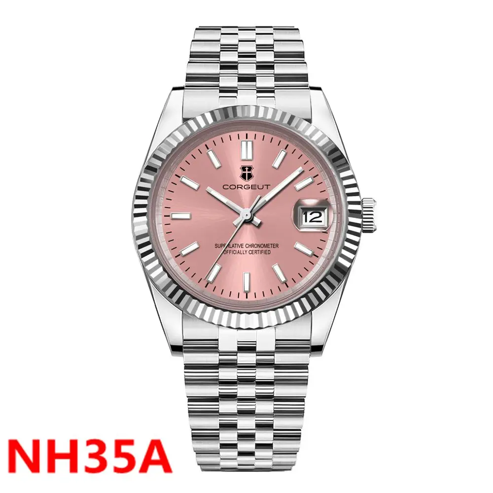 

36mm 39mm NH35 Watch For Men/Women Pink Dial Sapphire Crystal Jubilee Strap 10Bar Automatic Wristwatch Male Clock Reloj Hombre