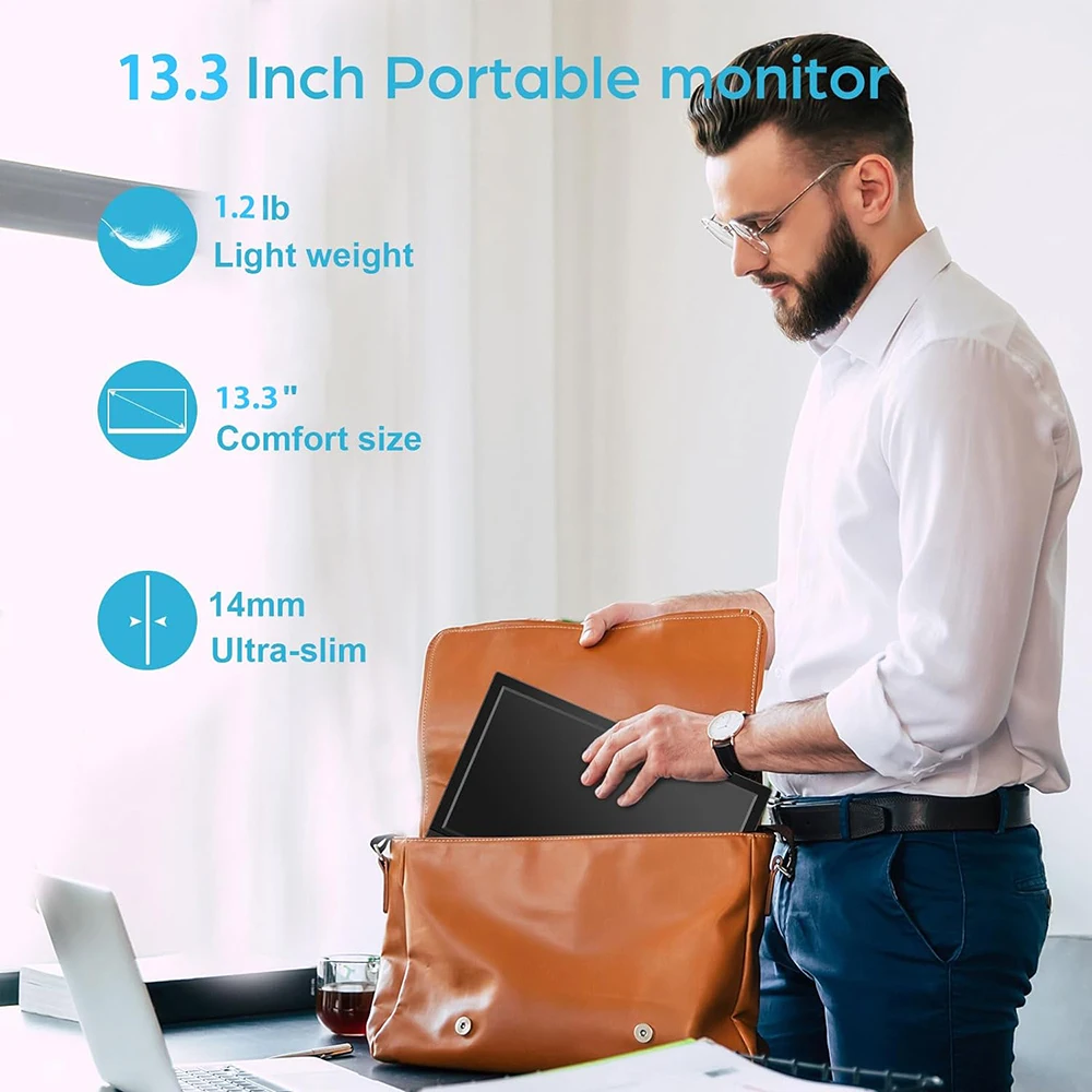 13.3 Inch Portable Monitor HD 1366x768 LED Display Laptop Monitor for Raspberry Pi/Laptop/Switch/PS3/PS4 Xbox Built-in Speaker