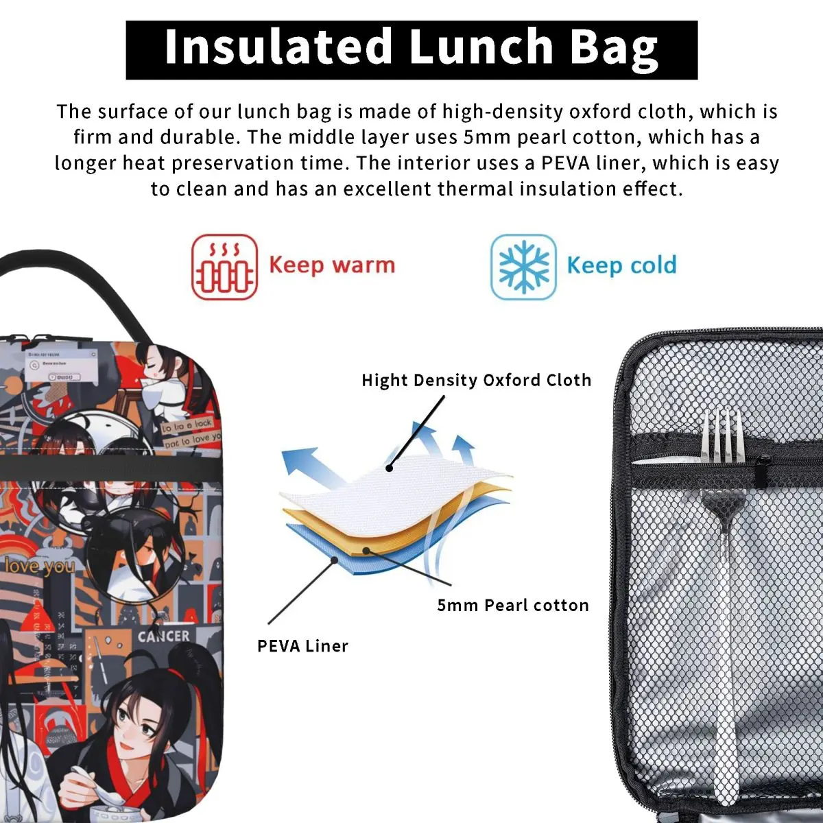 الجامح WangXian الأرنب مو داو زو شي حقيبة الغداء للنساء علب الاغذية مضحك حقيبة للحفاظ على البرودة الشاطئ المحمولة أكسفورد أكياس الغداء الحرارية #3