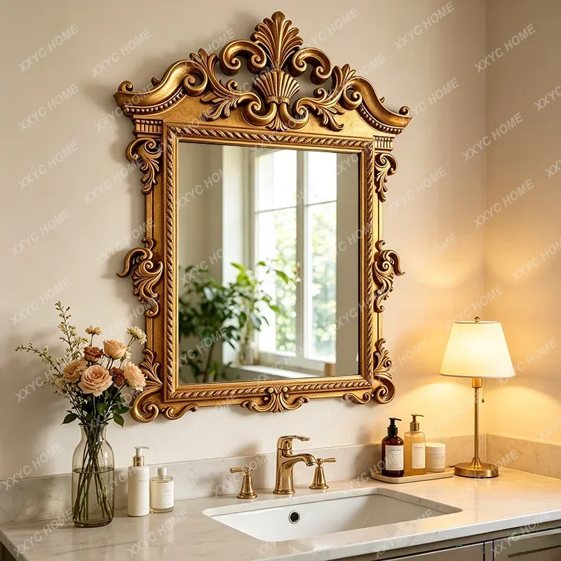 XXretro decorative mirror  wall hanging living room bedroom engraved makeup mirror style