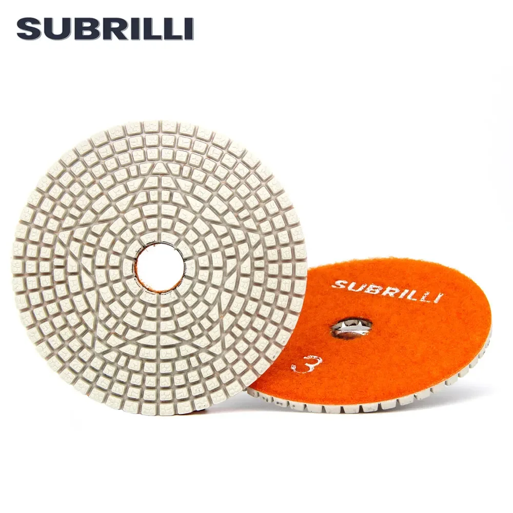 SUBRILLI 4 Inch 3-Step Diamond Polishing Pad Flexible Resin Bond Grinding Disc for Stone Marble Granite Tile Sanding 1 Piece