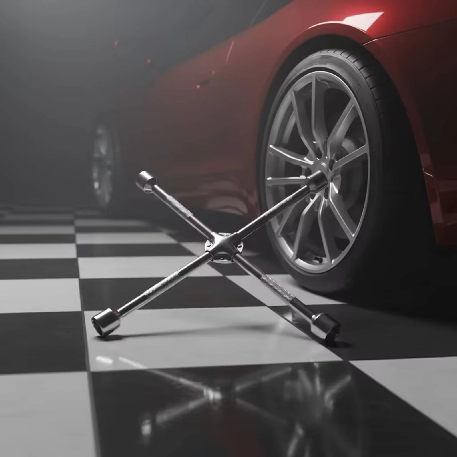 Cross-Shaped Socket Wrench with Clip Heavy-Duty Lug Wrench with Four Socket Sizes Tire Iron Long-Lasting Vehicle Tool Compact