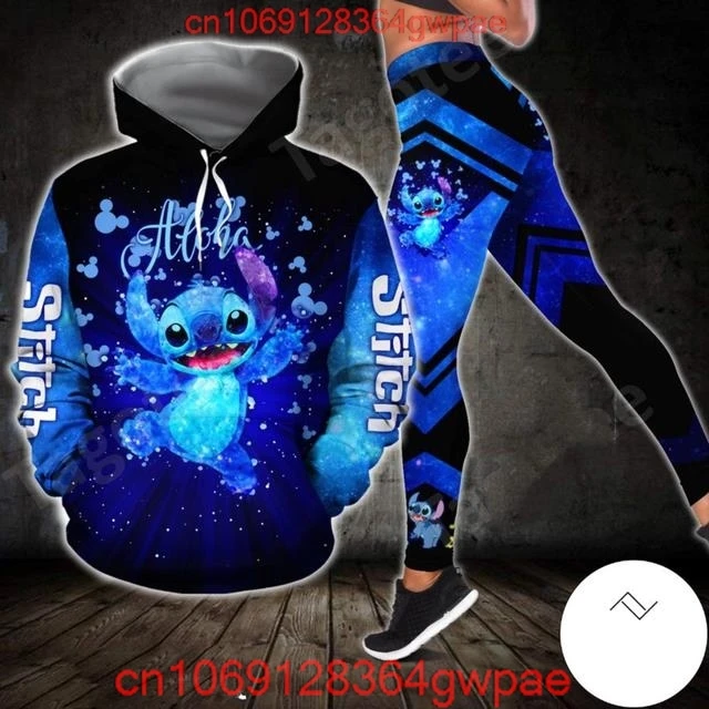 New Disney Stitch 3D Hoodie Women\'s Hoodie Leggings Suit Stitch Yoga Pants Sweatpants Fashion Sports Suit Disney Women Yoga Suit