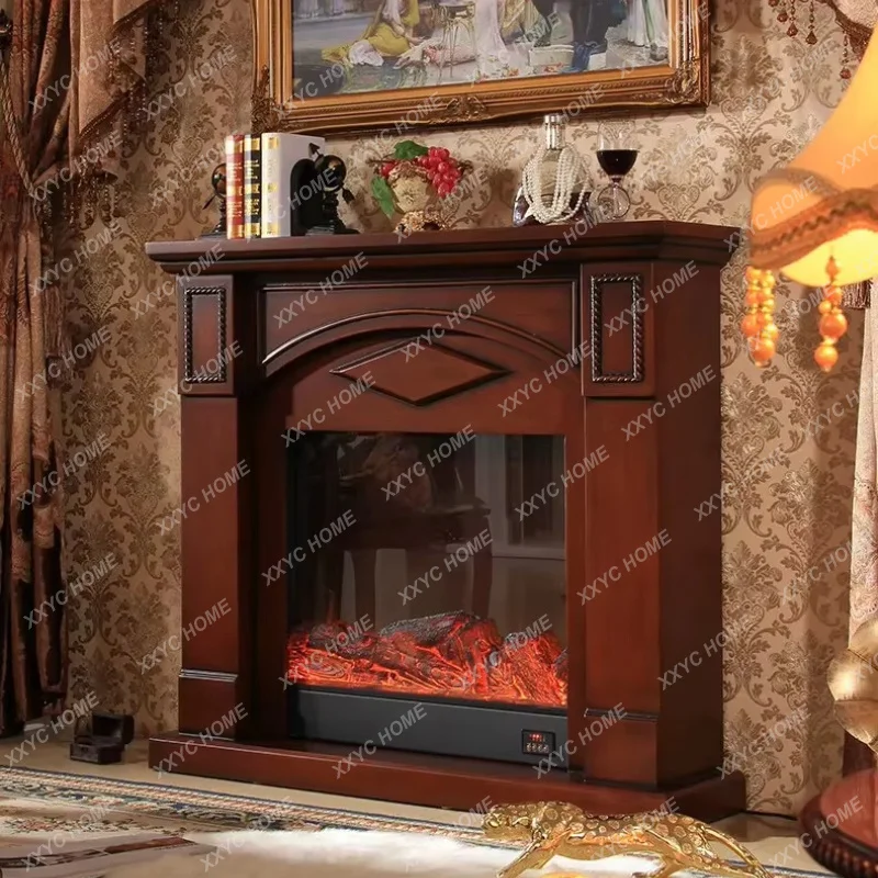 XX medieval dark electric fireplace decorative cabinet   retro simulation electronic heating fireplace