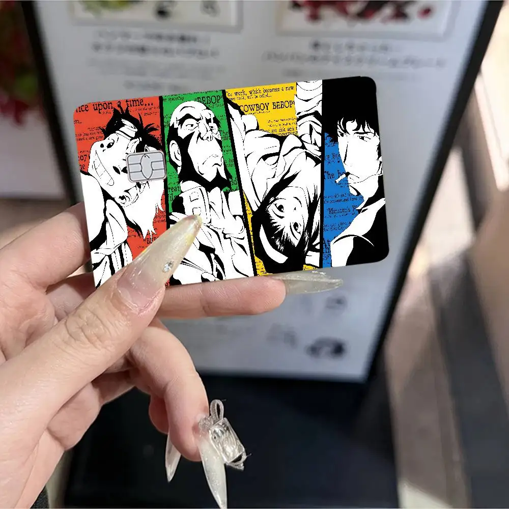 ملصقات جلدية لبطاقة الائتمان Cowboy Bebop Anime بدون بقايا لاصقة مقاومة للماء لبطاقة الائتمان VISA وبطاقة الوصول إلى مترو الأنفاق