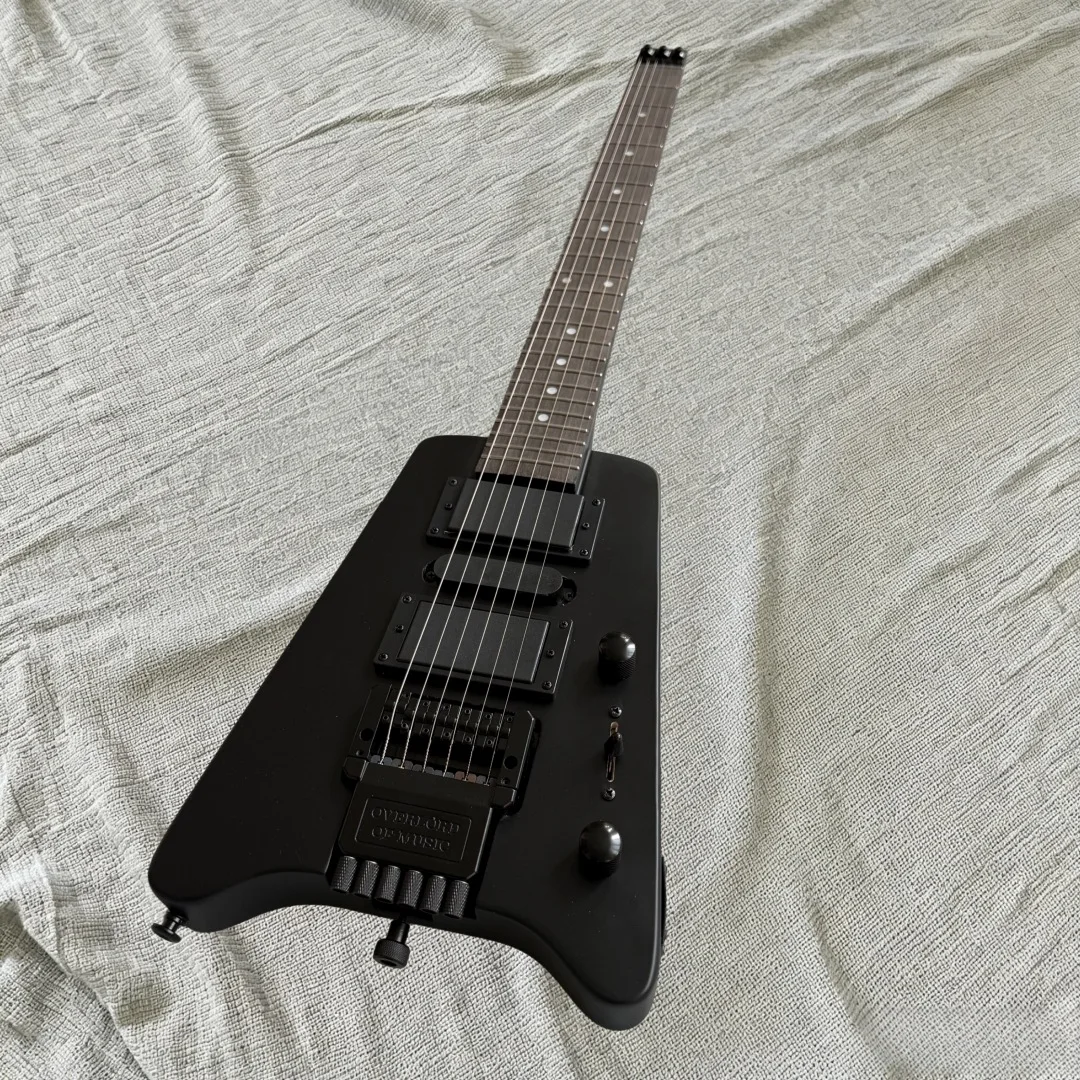 Matte Black Headless V‑Shape Electric Guitar Portable Metal Rock Guitar