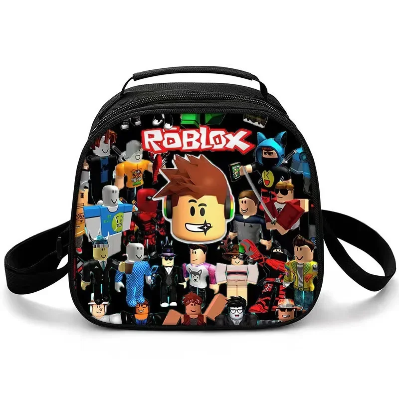 Roblox Lunch Bag Elementary School Students Picnic Bag Round Ice Bag Roblox Cartoon Cartoon Portable Insulation Bag