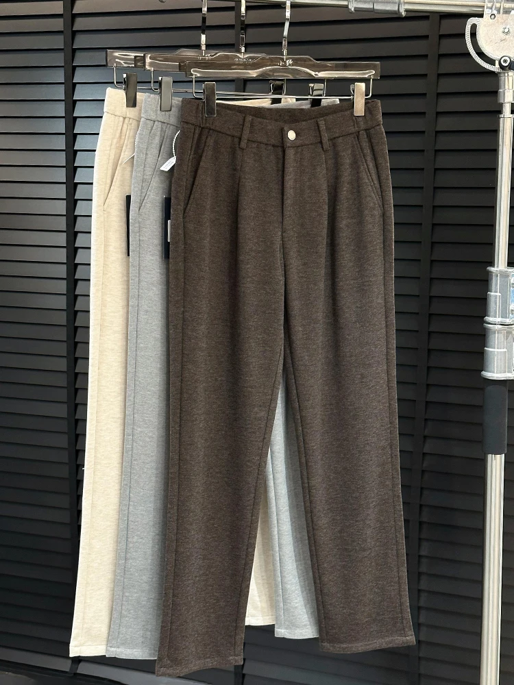 

Pure Color Straight Leg Casual Pants Men's Autumn Winter New Faion Simple High-End Sensation Youth Versatile Drape Long Pants