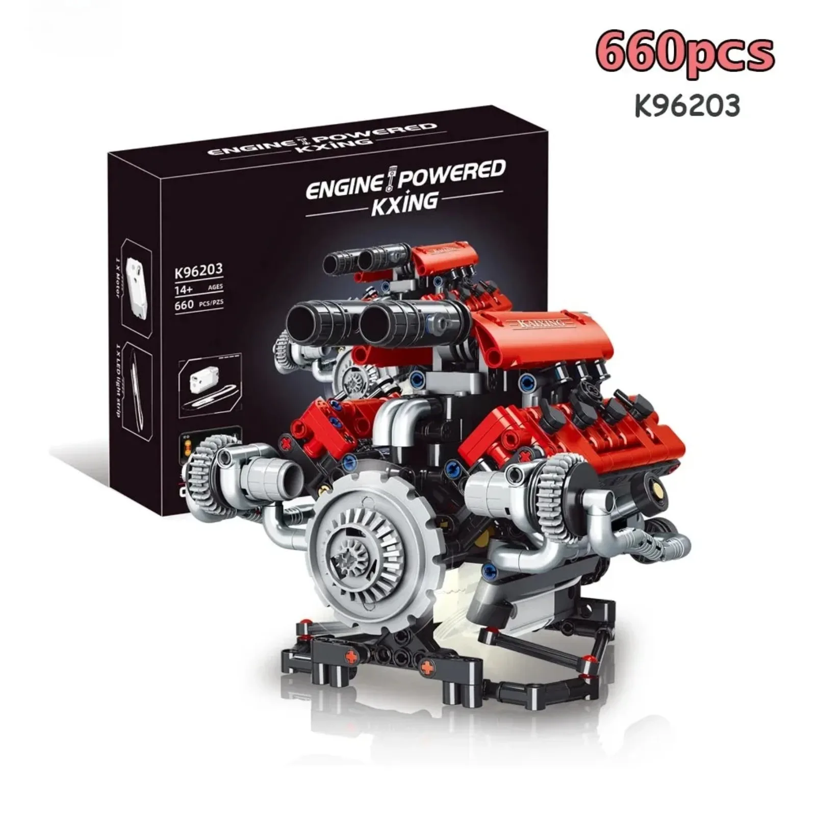 660PCS V8 Engine Technical Building Blocks K96203 with APP Control Programmable Motor + LED Light Assembly Bricks Toy