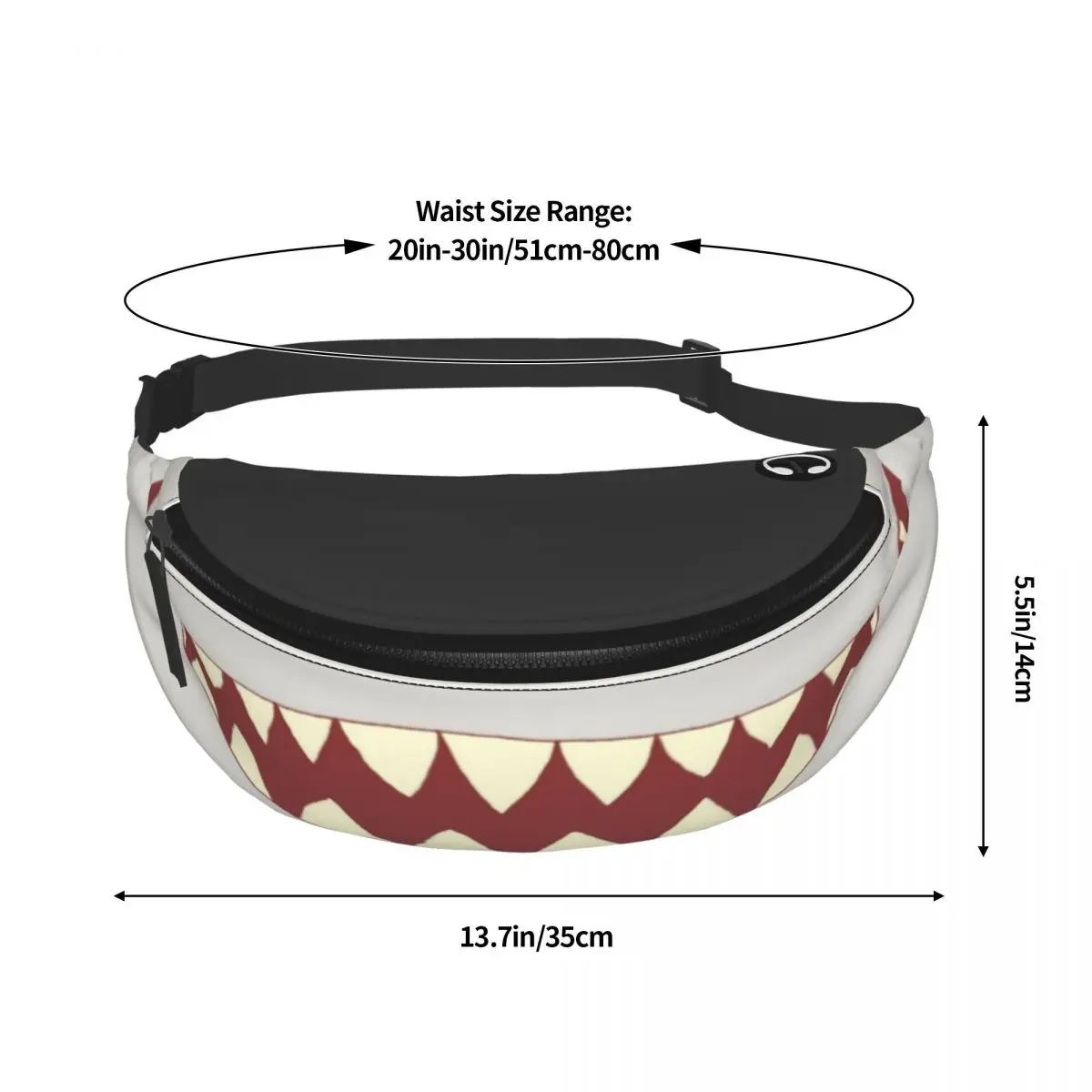 Casual Shark Teeth Fanny Pack Women Men Wildlife Crossbody Waist Bag for Running Phone Money Pouch