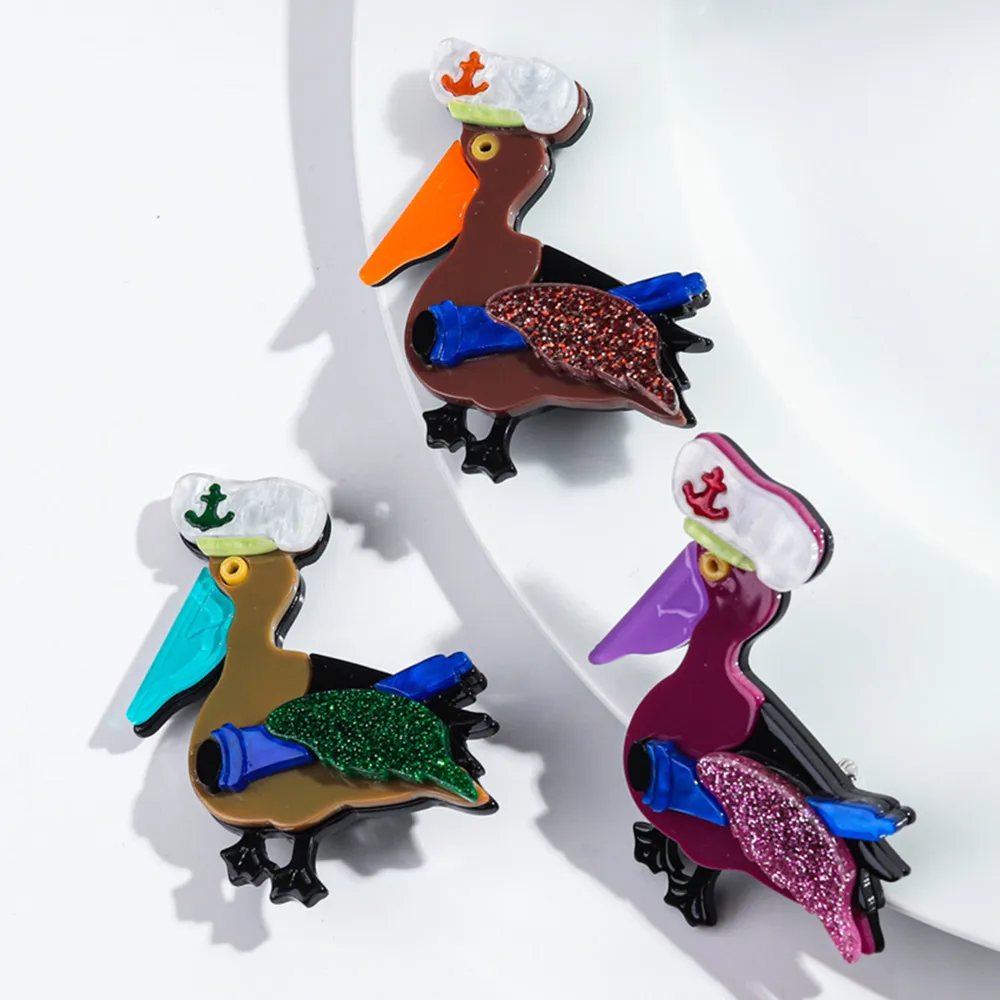 Cute Acrylic Cartoon Birds Pelican Badge Brooch Funny Colorful Animals Brooches Pins Clothing Jewelry Accessory