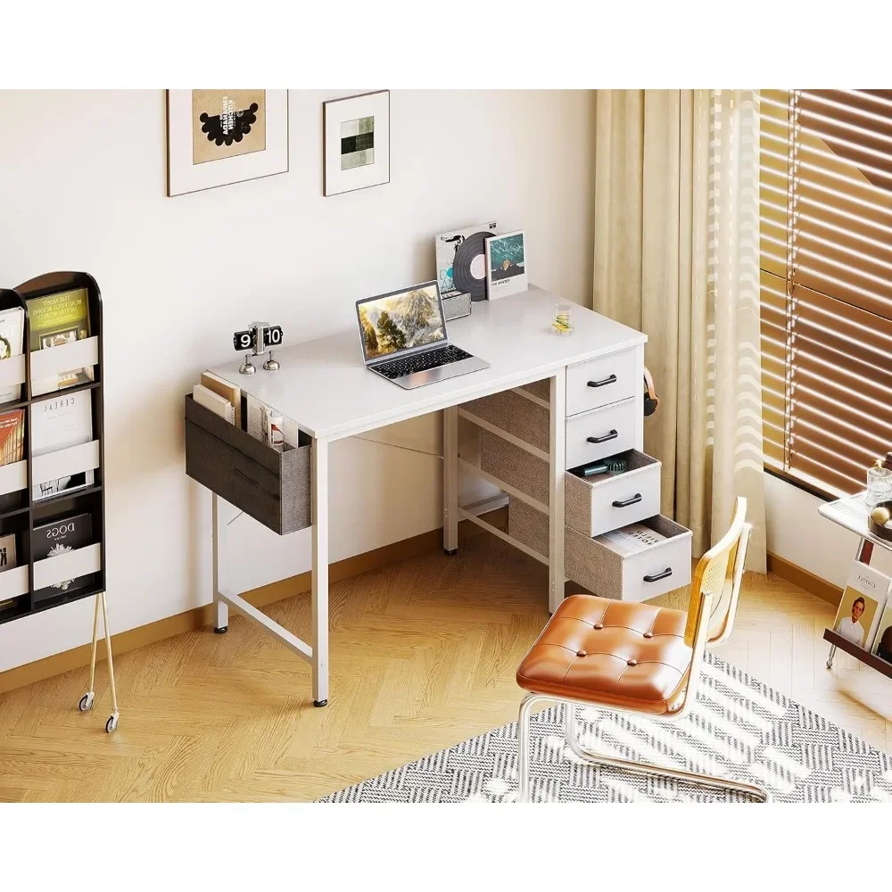 32 Inch Compact Computer Desk with Fabric Drawers, Side Hook, and Storage Bag for Kids' Study Area in Small Spaces
