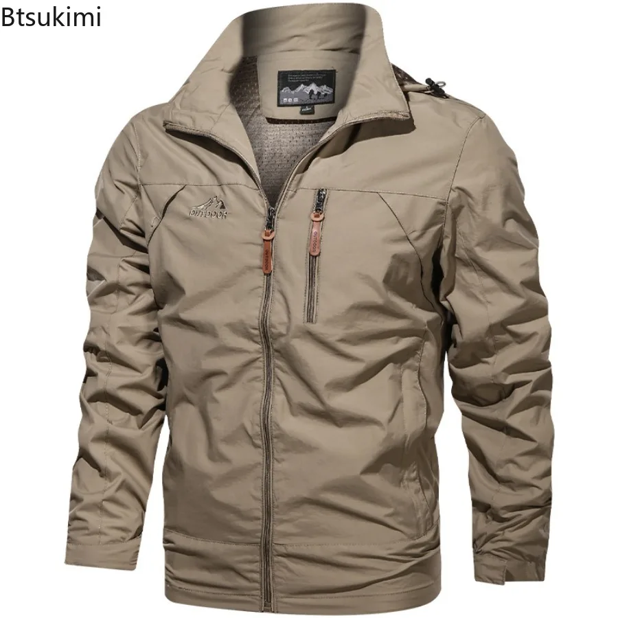 New Men's Outdoor Hiking Sports Casual Jackets Spring Autumn Multi Pockets Waterproof Windbreaker Coats Men Loose Hooded Jackets