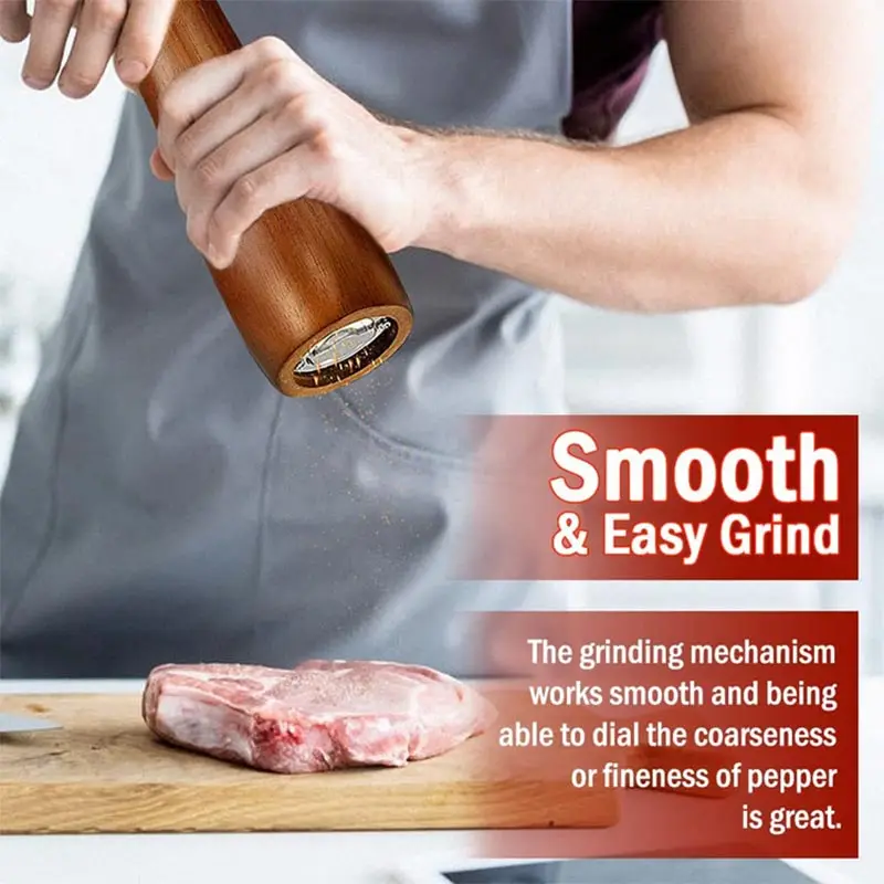 5/6/8/10/12 inch Beech Wooden Pepper Grinder Set Manual Salt Spice Mills Handheld Adjustable Coarse Spice Grinder Kitchen Tool