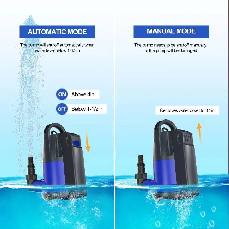 1HP Sump Pump Automatic Submersible Water Pump 4000GPH Built-in Float Switch Portable Utility Pumps with Adapters for Hot Tub