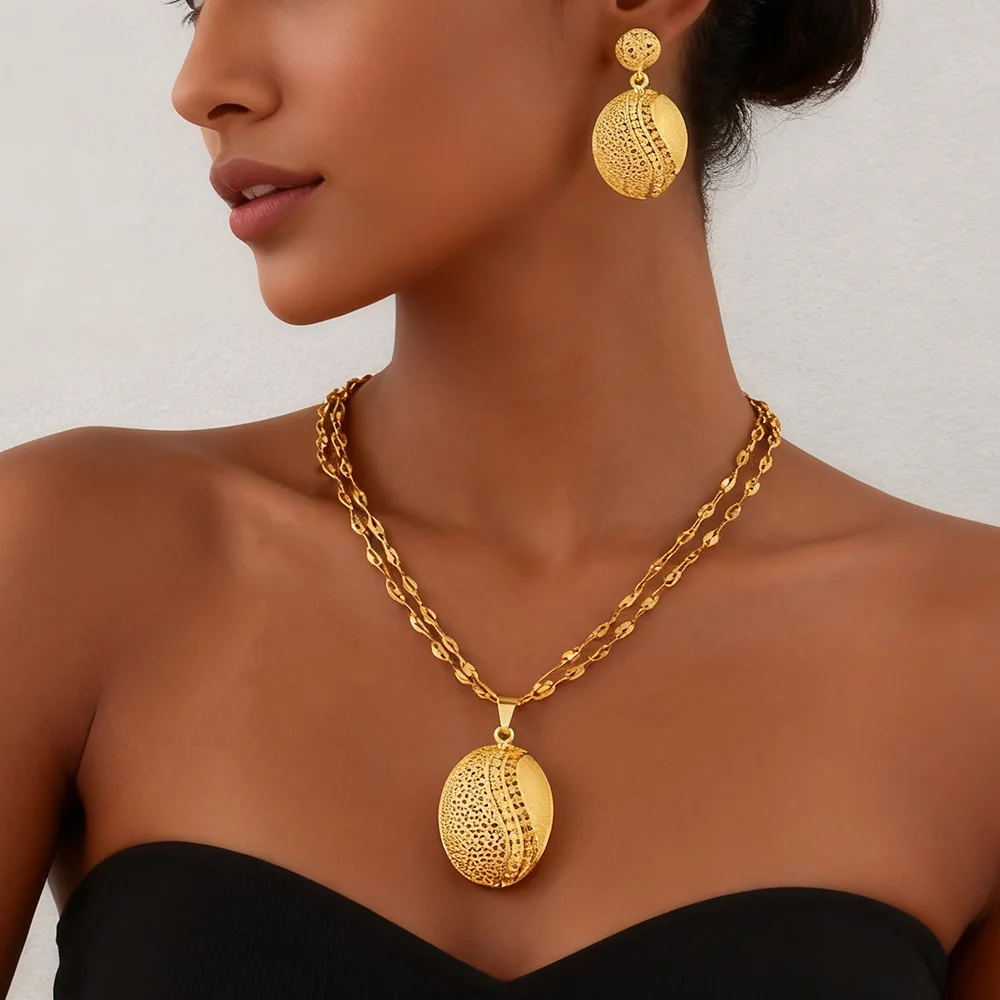 

Fashion gold color jewelry set gift women stainless steel Personality Simple necklaces earrings wedding party gift