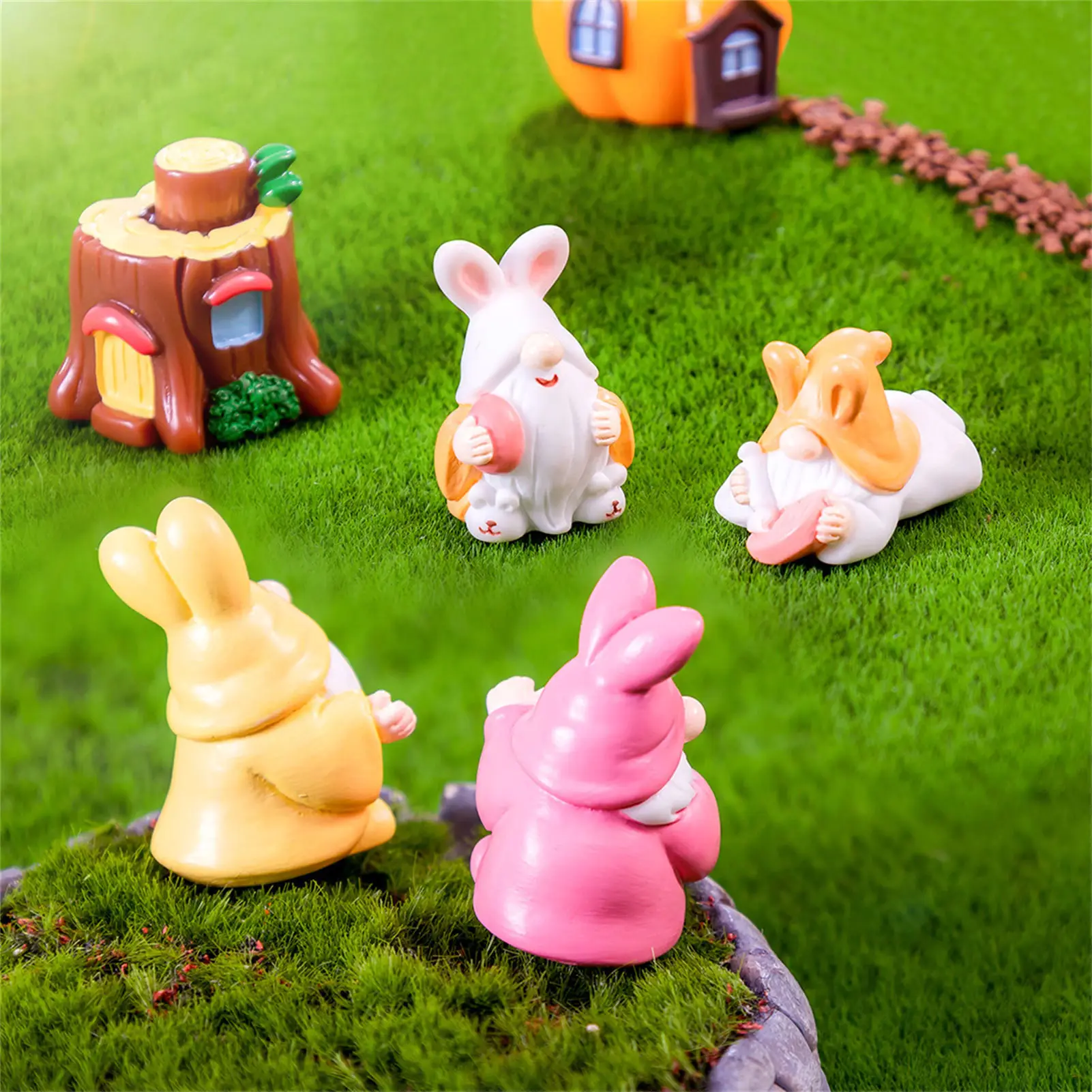 

7pcs Easter Ornament Mini Rabbit Ear Dwarf Ornament For Desk Dining Table Fireplace Doll-house 2026 Easter Festival Party Decors