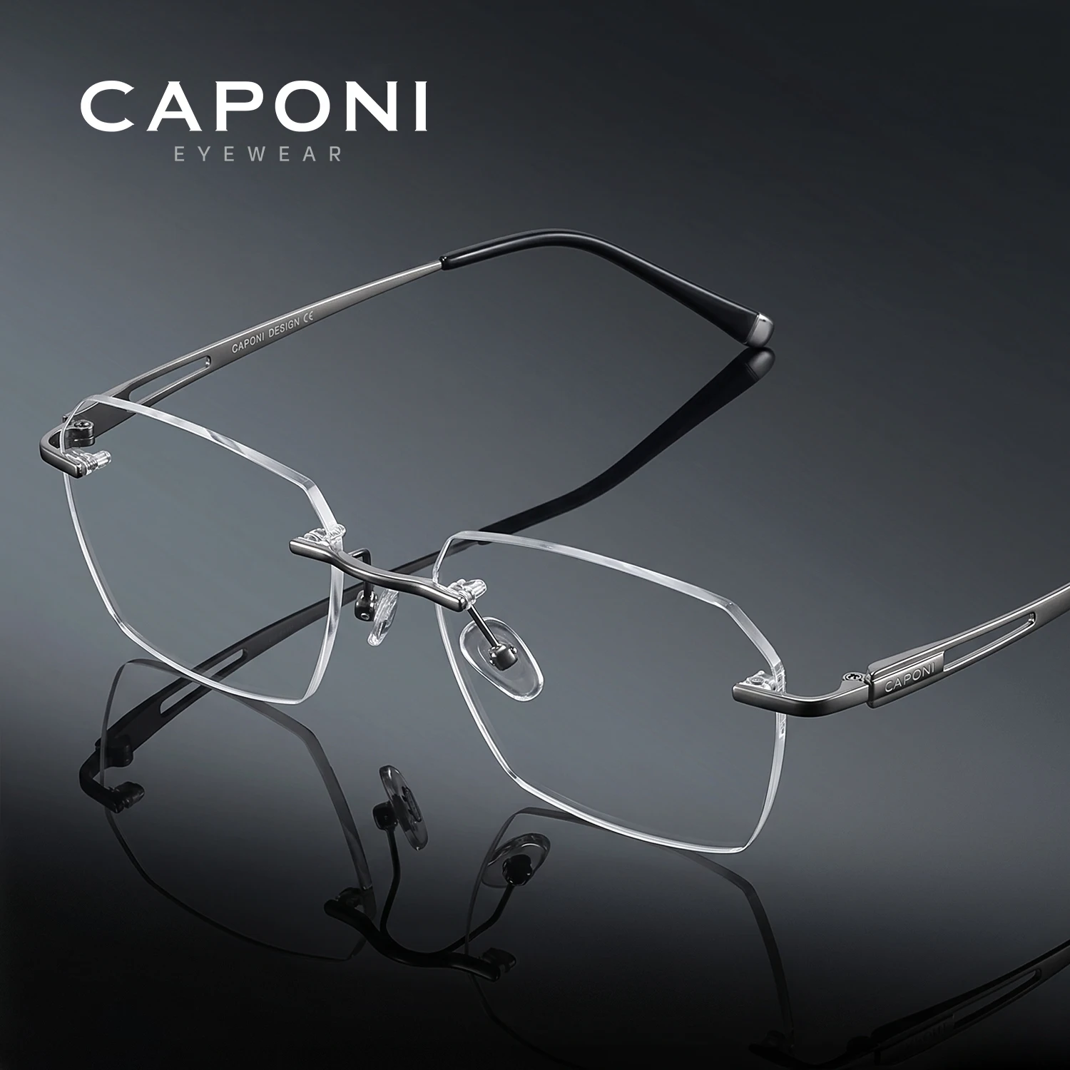CAPONI Men Glasses Frame Pure Titanium Light Weight Anti Blue Ray Business Glasses Designer Rimless UV400 Glasses Frames J36408