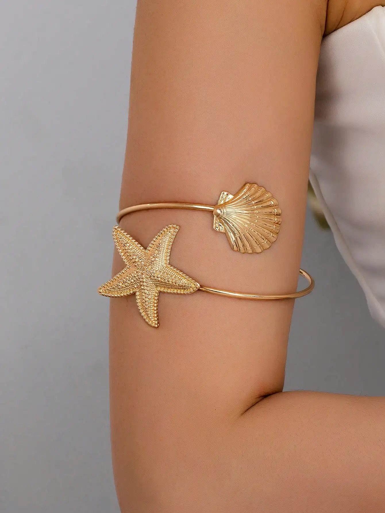 

1pc Gold Seashell & Starfish Decor Arm Cuff, Summer Beach Vacation Style Arm Jewelry