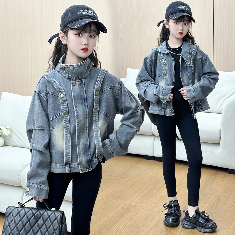 

Spring Autumn Baby Girls Denim Clothes Children Metal Button Jacket Toddler Fashion Costume Kids Sportswear TR414