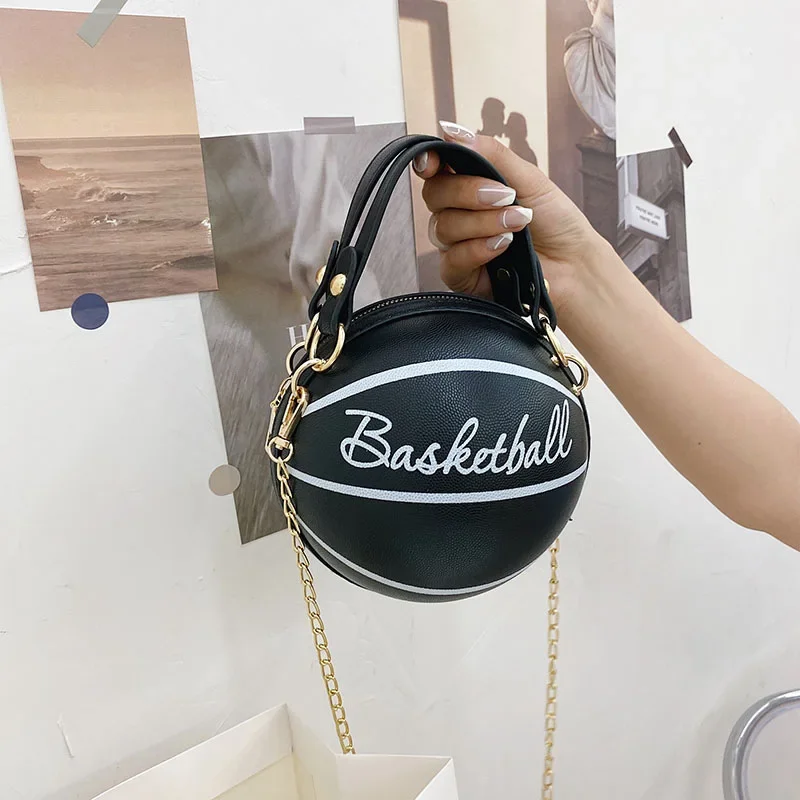 Fashion Personality Female Leather Pink Basketball Bag Ball Purses For Teenagers Women Shoulder Bags Crossbody Chain Hand Bags