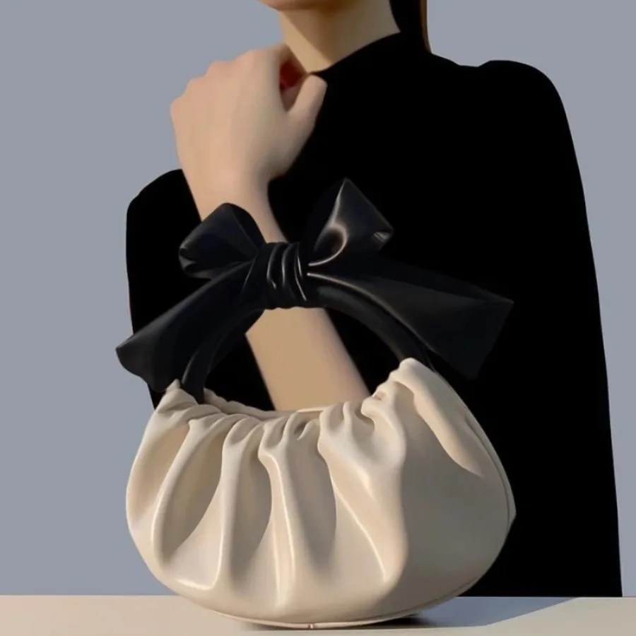 

Summer new fashion exquisite texture exquisite niche cloud bag French senior bow pleated crossbody bag sweet lady handbags