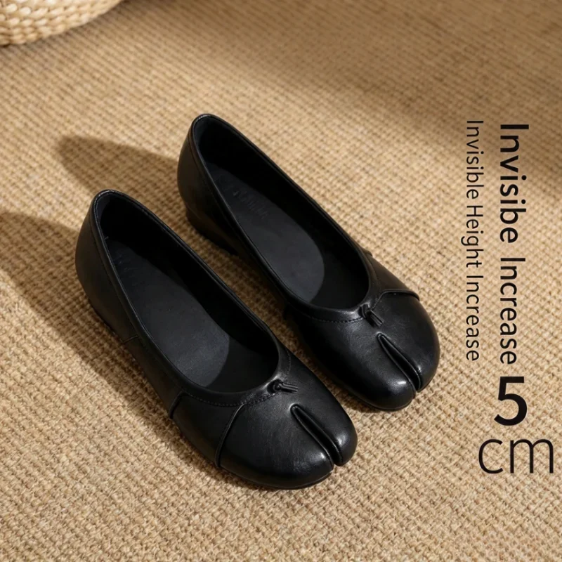 Flats PU Leather Low Heel Slip On Shoes Women Tabi Split Toe Ballet   Vintage Minimalist Ladies Casual Mary Jane Shoes
