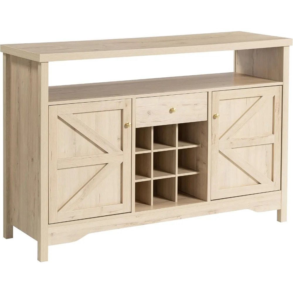 

45.7” Wine Cabinet，Farmhouse Home Coffee Bar Sideboard Buffet Cabinet Liquor Storage with 9 Wine Racks & 2 Doors for Kitchen, Li