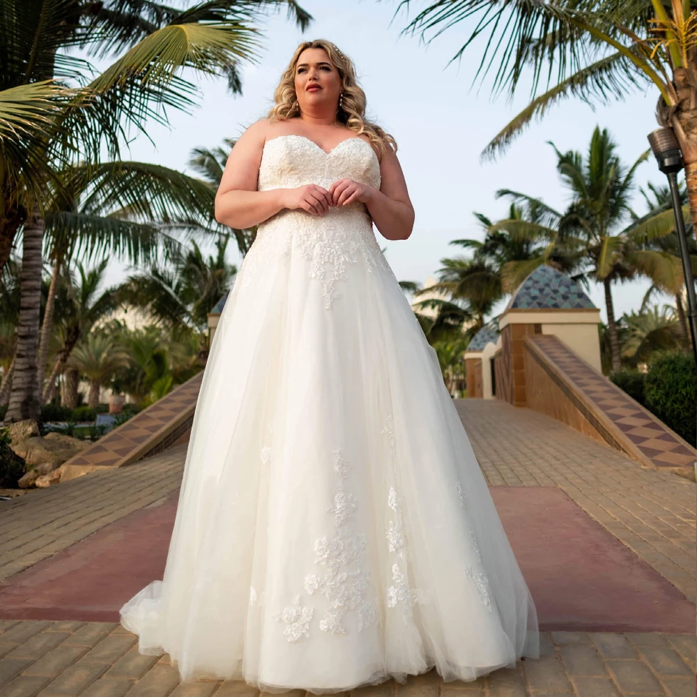 Pastrol-vestidos De novia con cuello en V para mujer, vestidos De novia De talla grande, sin tirantes, con cordones y apliques De tul, corte en A, 2023