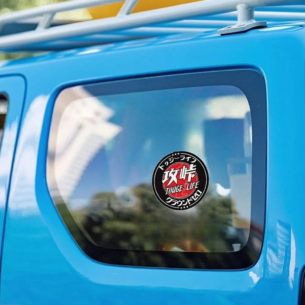 JDM Touge Life Kanji Round Car Sticker Drift Racing Style Waterproof Vinyl Red Black Badge Window Motorcycle