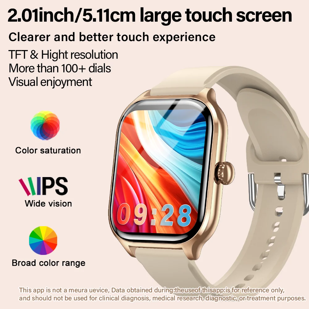 LAXASFIT New 2.01 Inch Smart Watch Man Woman Gift Full Touch Screen Sports Fitness Watch BT Call Digital Smart Watch