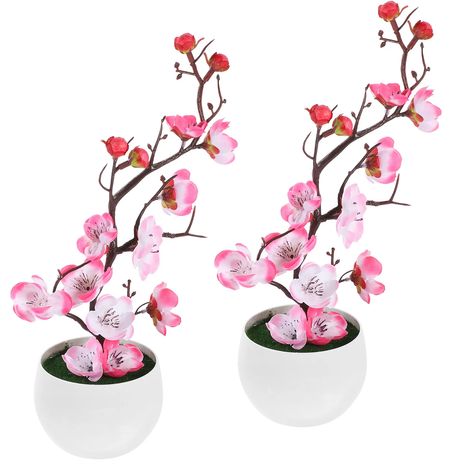 

2 pcs Potted Plants Faux Potted Flower Faux Flowers Decor Simulated Plum Blossom Ornaments Desktop Fake Flower Bonsai