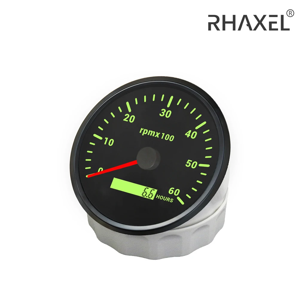 RHAXEL Tachometer RPM Meter 3K 4K 6K 7K 8K RPM 110mm with Hourmeter with 7 Colors Backlights 12V 24V for ATV Car Boat