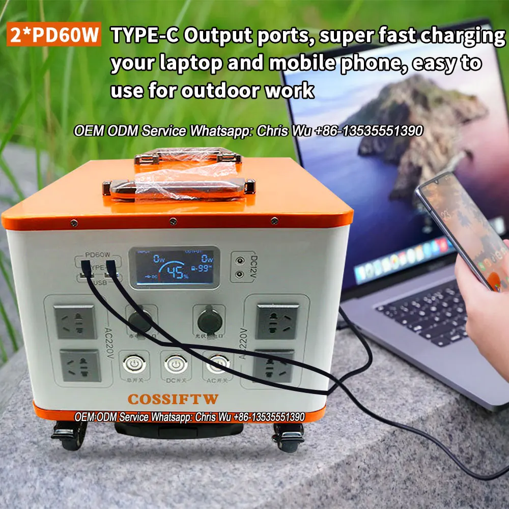 COSSIFTW Customized Lithium Ion LiFePO4 Battery 3000W 4AC Outlet Solar Generator Power Bank 2 PD60W500w Portable Power Station