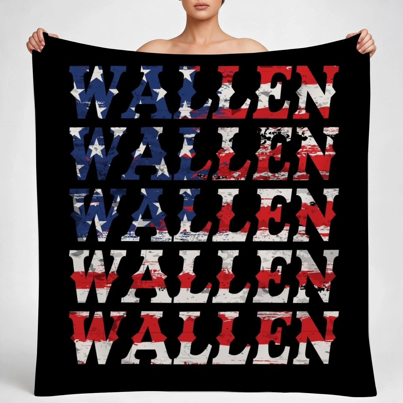 Cute Wallen Merch American Flag Red White Blue Country Music Throw Blanket couch cozy soft plush fuzzy picnic outdoor blanket