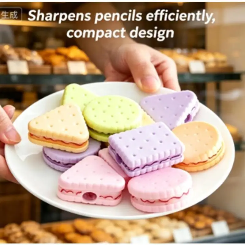 2026 New 3Pcs/Lot Creative Cute Biscuit Shape Pencil Sharpener Portable Manual Pencil Cutter Kids School Stationery Random Color