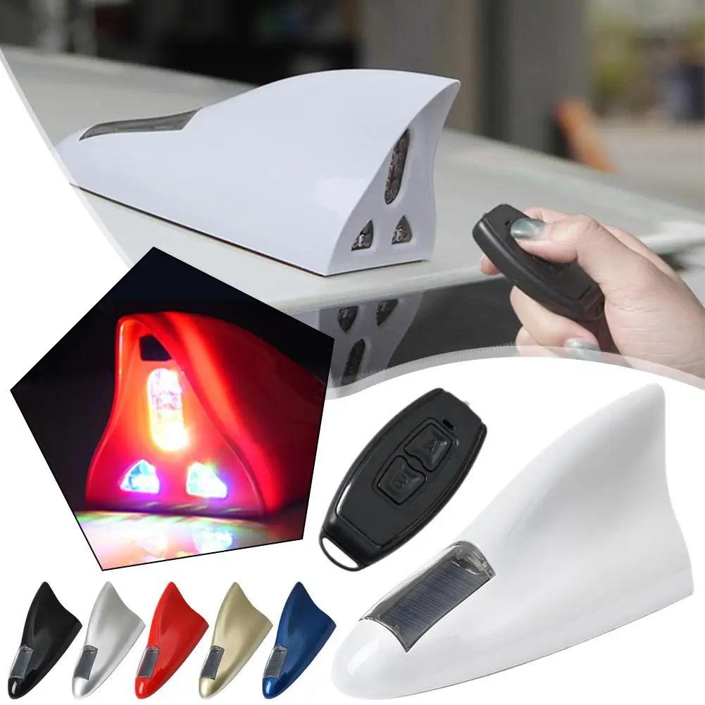 Car Solar LED Anti Collision Light Warning Lights Universal Shark Fin Antenna Light Automobile Modeling Decorating Accessories