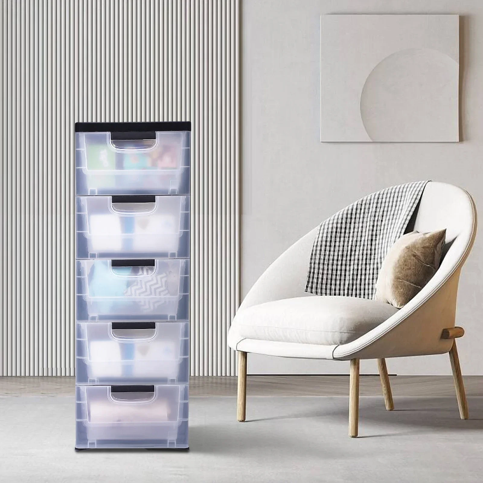

Bymaocar Movable Transparent Drawer Style Storage Cabine 5 Layers,30×40×84cm,Portable Clothing Storage Box with Handles & Wheels