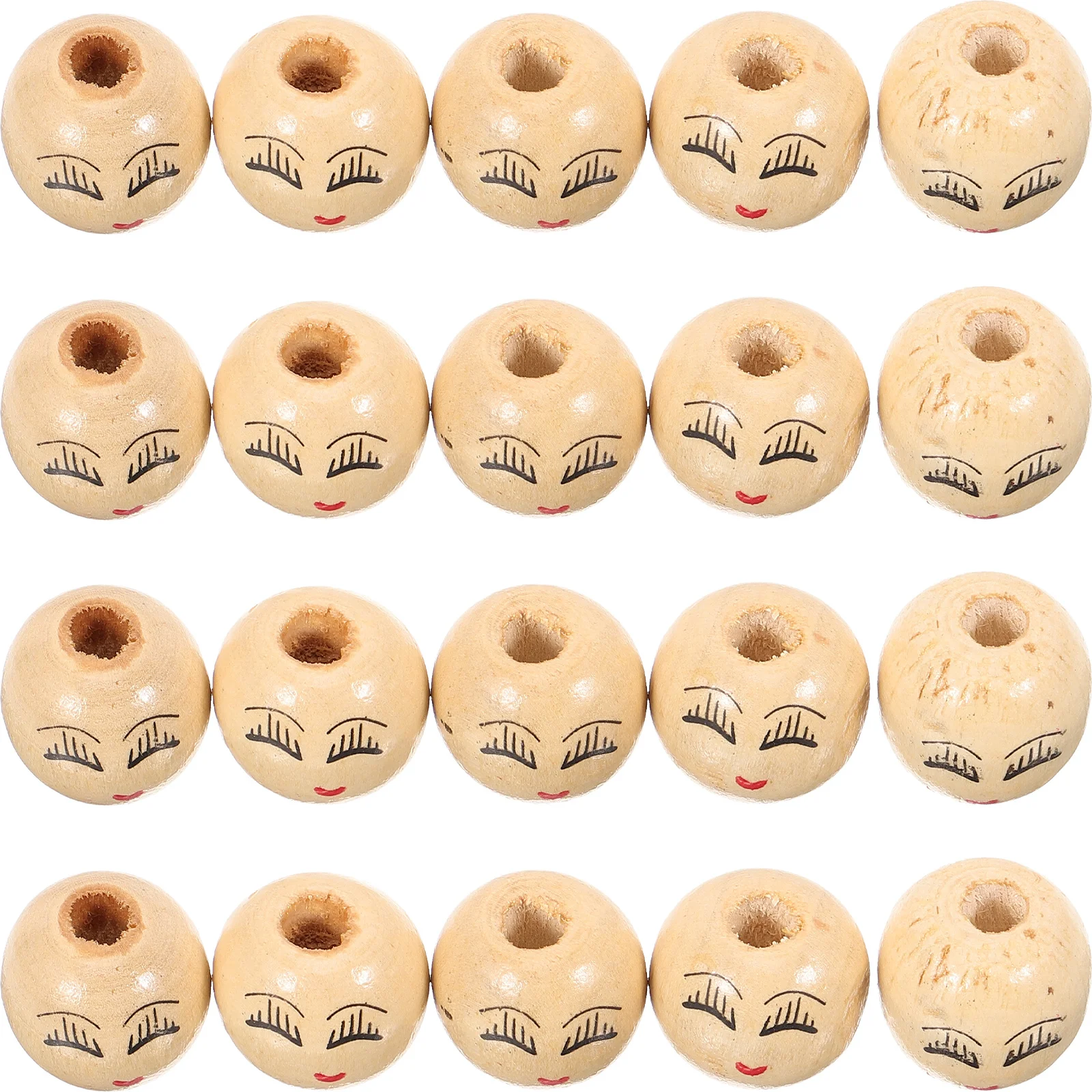 

50Pcs Wooden Beads Smiling Face Pattern DIY Loose Round Wood Beads for Jewelry Garland Making Wood Bead Wreath